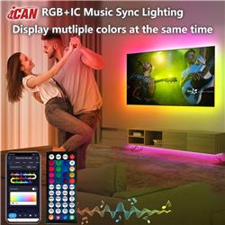 iCAN Smart LED RGB+IC 16.4ft Strip Lights, Music Sync, APP Control.
