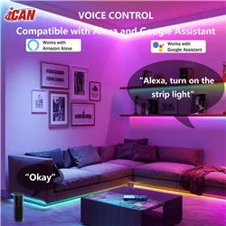 iCAN Smart LED RGB+IC 32.8ft Strip Lights, Music Sync, APP Control.