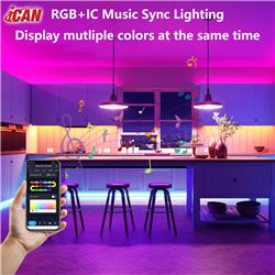 iCAN Smart LED RGB+IC 32.8ft Strip Lights, Music Sync, APP Control.