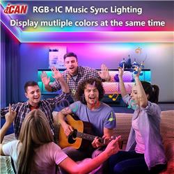 iCAN RGB+IC COB LED 16.4ft Strip Lights, Music Sync, Home Decor.