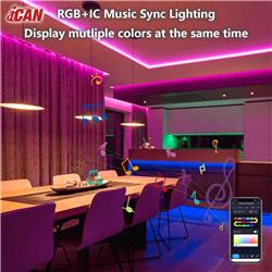Bandes lumineuses LED iCAN RGBICW de 32,8 pieds, contrôle par application, synchronisation musicale.(Open Box)