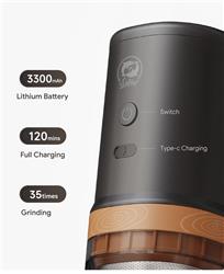 Moulin à café électrique iCafilas, 1100 mAh* 3, acier inoxydable 304/420, plastique de qualité alimentaire, noir.