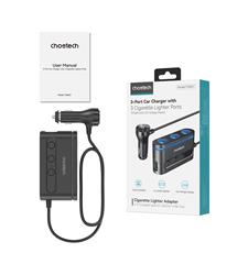 Choetech 78W 3-Port Car Charger with 3 Cigarette Lighter Ports