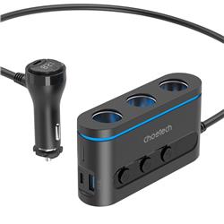 Choetech 78W 3-Port Car Charger with 3 Cigarette Lighter Ports