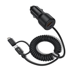 Choetech 110W 2-Port Car Charger with 5ft Type-C Stretchable Cable