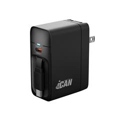 iCAN Chargeur USB-C GaN PD 40 W avec câble Type-C rétractable de 80 cm