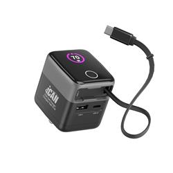 iCAN 70W 2-Port Portable GaN PD Charger with Type-C Retractable Cable