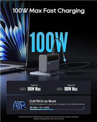CUKTECH 100W 3-Port GaN Wall Charger with 5 Ft 240W Cable