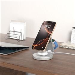 iCAN Chargeur sans fil 3-en-1 pliable et rotatif à 360° de 15 W