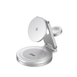 iCAN Chargeur sans fil 3-en-1 pliable et rotatif à 360° de 15 W