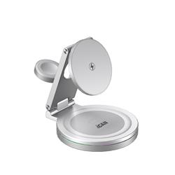 iCAN Chargeur sans fil 3-en-1 pliable et rotatif à 360° de 15 W