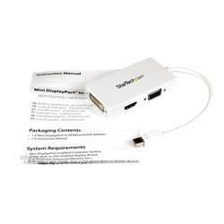 StarTech Travel A/V Adapter: 3-in-1 Mini DisplayPort to VGA DVI or HDMI Converter - White (MDP2VGDVHDW) | -Three-in-one adapter