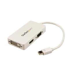 StarTech Travel A/V Adapter: 3-in-1 Mini DisplayPort to VGA DVI or HDMI Converter - White (MDP2VGDVHDW) | -Three-in-one adapter