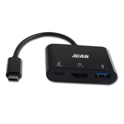 iCAN USB 3.1 Type C to HDMI 4K@30Hz + Type C Charging & Data transfer + USB 3.0 Adapter, Black(Open Box)