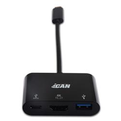 iCAN USB 3.1 Type C to HDMI 4K@30Hz + Type C Charging & Data transfer + USB 3.0 Adapter, Black(Open Box)