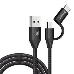 BASEUS Yiven 2-1 Micro USB/Type C Cable, 2A, 1M, Black