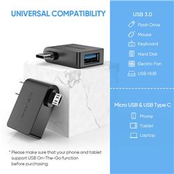 UGREEN 30453 Micro USB+ USB-C to USB 3.0 Adapter, Black