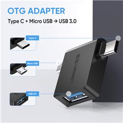 UGREEN 30453 Micro USB+ USB-C to USB 3.0 Adapter, Black