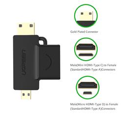 UGREEN 20144 Micro HDMI + Mini HDMI Male to HDMI Female Adapter, Black