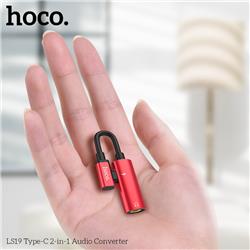 HOCO Type C Charging + 3.5mm AUX Audio 2 in 1 Adapter, Red