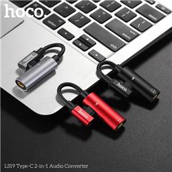 HOCO Type C Charging + 3.5mm AUX Audio 2 in 1 Adapter, Red