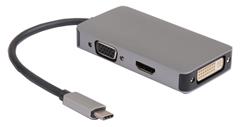 iCAN USB3.1 Type C to HDMI+DVI+VGA 3-in-1 Adapter, Aluminum, Grey(Open Box)