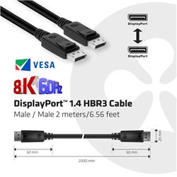 Câble CLUB 3D DisplayPort 1.4 HBR3 Mâle/Mâle 2 m/6.56 ft