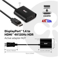 Club 3D DisplayPort 1.4 to HDMI 4K120Hz HDR Active Adapter M/F (CAC-1085)(Open Box)