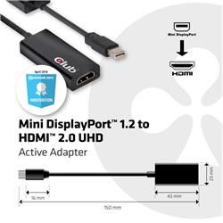 CLUB 3D Mini DisplayPort 1.2 (M) to HDMI 2.0 (F) 4K Active Adapter