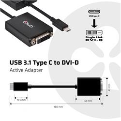 CLUB 3D USB 3.1 Type-C Male  to DVI-D Female Active Adapter (CAC-1508)