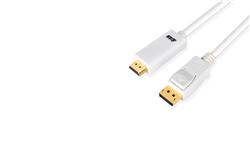 iCAN 28AWG 1080p DisplayPort to HDMI Cable, M/M, Gold Plated, 10FT, White(Open Box)