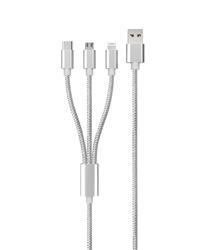 iCAN Type C + Lightning + Micro USB 3 in 1 Cable, 1M, Silver