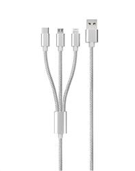 iCAN Type C + Lightning + Micro USB 3 in 1 Cable, 1M, Silver