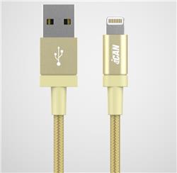 iCAN Premium USB-A 2.0 to Lightning Cable, Braided, M/M, 6FT, Gold