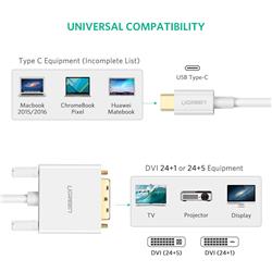 UGREEN USB Type-C TO DVI Cable, 1.5M, White (MM140)