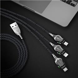 BENKS Lightning + Type C + Micro USB 3-in-1 Cable, 1.2M, Black