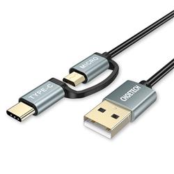 Choetech Type C + Micro USB 2in1 Spring Cable, Gold Plated, 1.2M Black