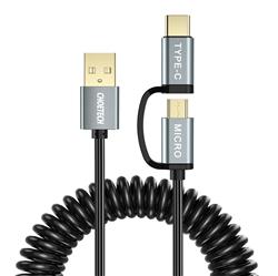 Choetech Type C + Micro USB 2in1 Spring Cable, Gold Plated, 1.2M Black