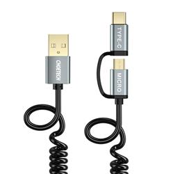 Choetech Type C + Micro USB 2in1 Spring Cable, Gold Plated, 1.2M Black