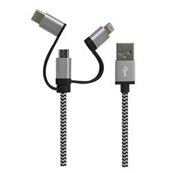 iCAN USB 3 in 1 Cable, Apple MFi, M/M, 1.5M, Black & White, Braided