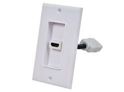 Monoprice - Plaque murale 2 pièces à 1 port avec câble HDMI haute vitesse flexible intégré de 4 pouces avec Ethernet, blanc