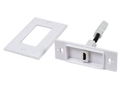 Monoprice - Plaque murale 2 pièces à 1 port avec câble HDMI haute vitesse flexible intégré de 4 pouces avec Ethernet, blanc