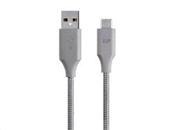 Monoprice Palette Series USB Type-C to USB Type-A 2.0 Cable - 480Mbps, 2.4A, Braided, Grey, 3ft