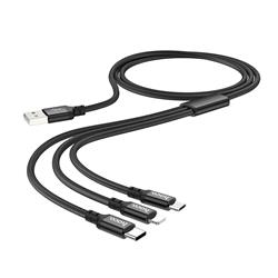 HOCO Cable 3-in-1 “X14 Times speed” for charging, 1 meter, black(Open Box)