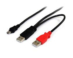 STARTECH USB Y Cable for External HD USB A to Mini B, Black, 1ft