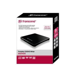 Transcend (TS8XDVDS-K) Extra Slim Portable DVD Writer, 8X DVD-RW, 24X CD-R/RW, 1MB Buffer | Black, USB 2.0 | CyberLink Media Su