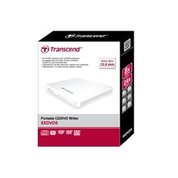 Transcend (TS8XDVDS-W) Extra Slim Portable DVD Writer, 8X DVD-RW, 24X CD-R/RW, 1MB Buffer | White, USB 2.0 | CyberLink Media Su