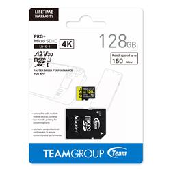 TeamGroup PRO+ 128GB MicroSDXC UHS-I U3 A2 V30 Up to 160 MB/s and 110 MB/s w/Adapter