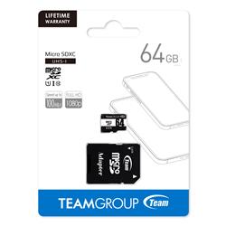 TeamGroup 64GB microSDXC UHS-I/U1 Class 10 Memory Card with Adapter