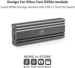 Vantec (NST-206C3-SG) M.2 Nvme SSD to USB 3.1 Gen 2 Type C Enclosure with C to C Cable, Space Gray Color, ID6(Open Box)